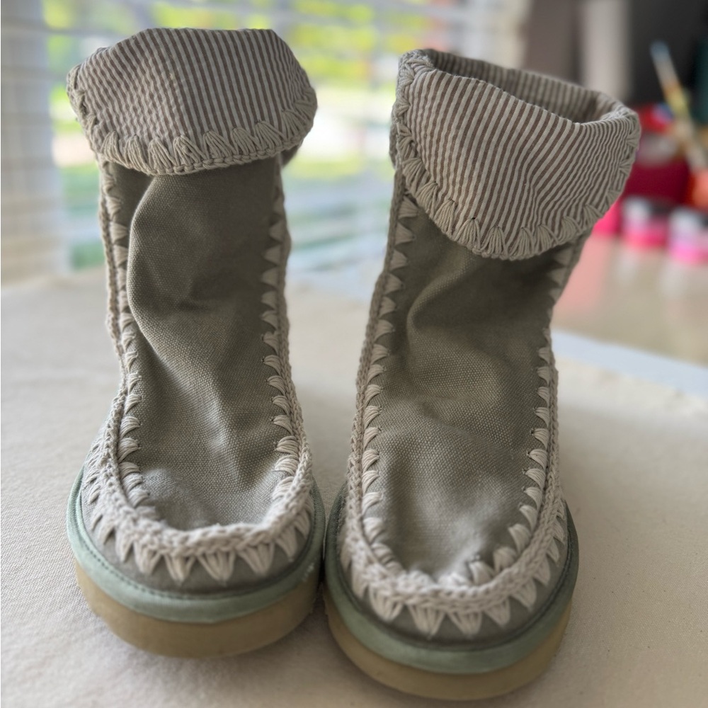 Mou Green Canvas Boots with Seersucker Lining
